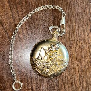 VINTAGE DISNEY MICKEY MOUSE GOLD TRAIN POCKEY WATCH MADE BY VERICHRON